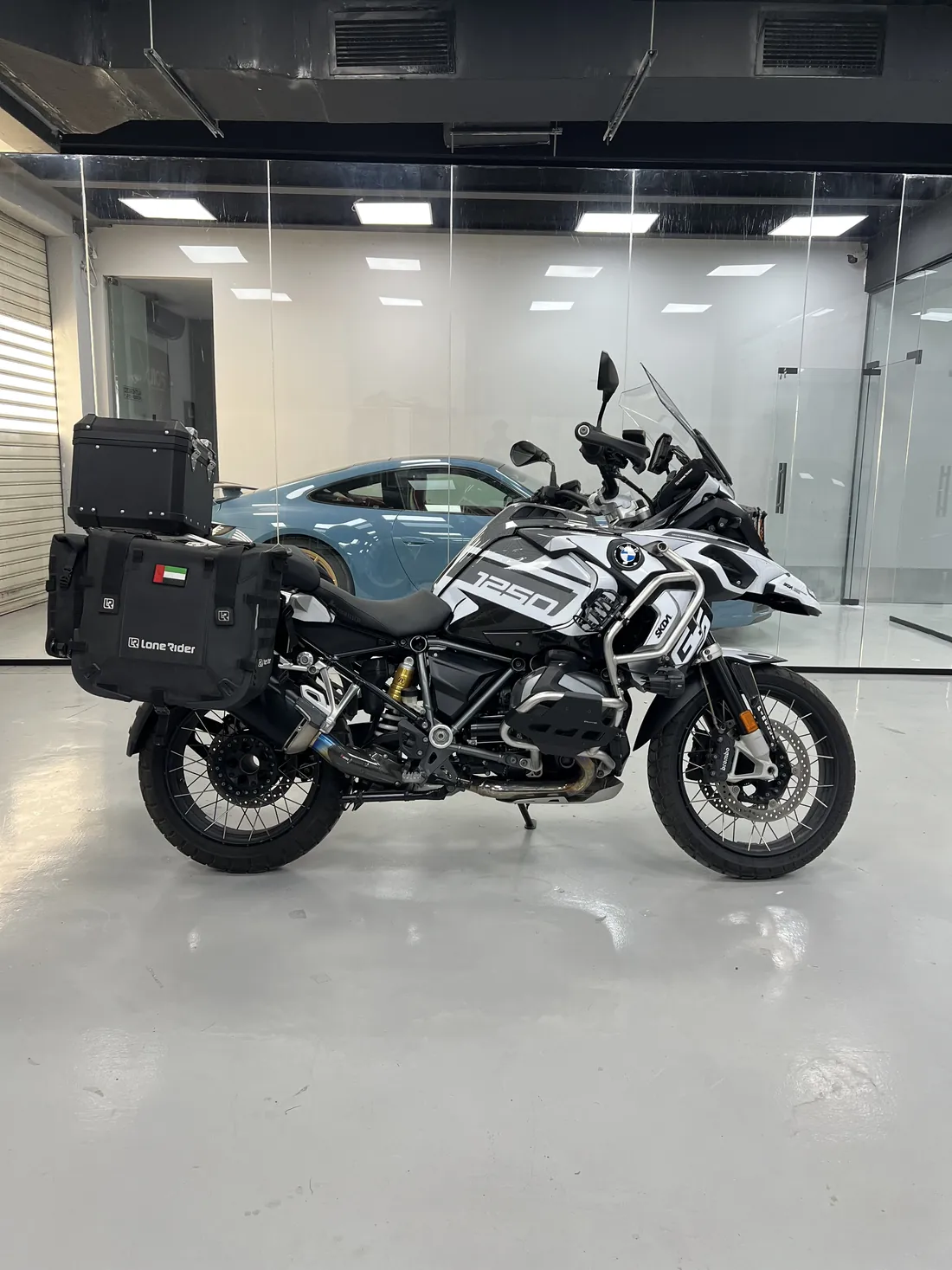 BMW R 1250 GS Adventure motorbike with a custom wrap by FoilX