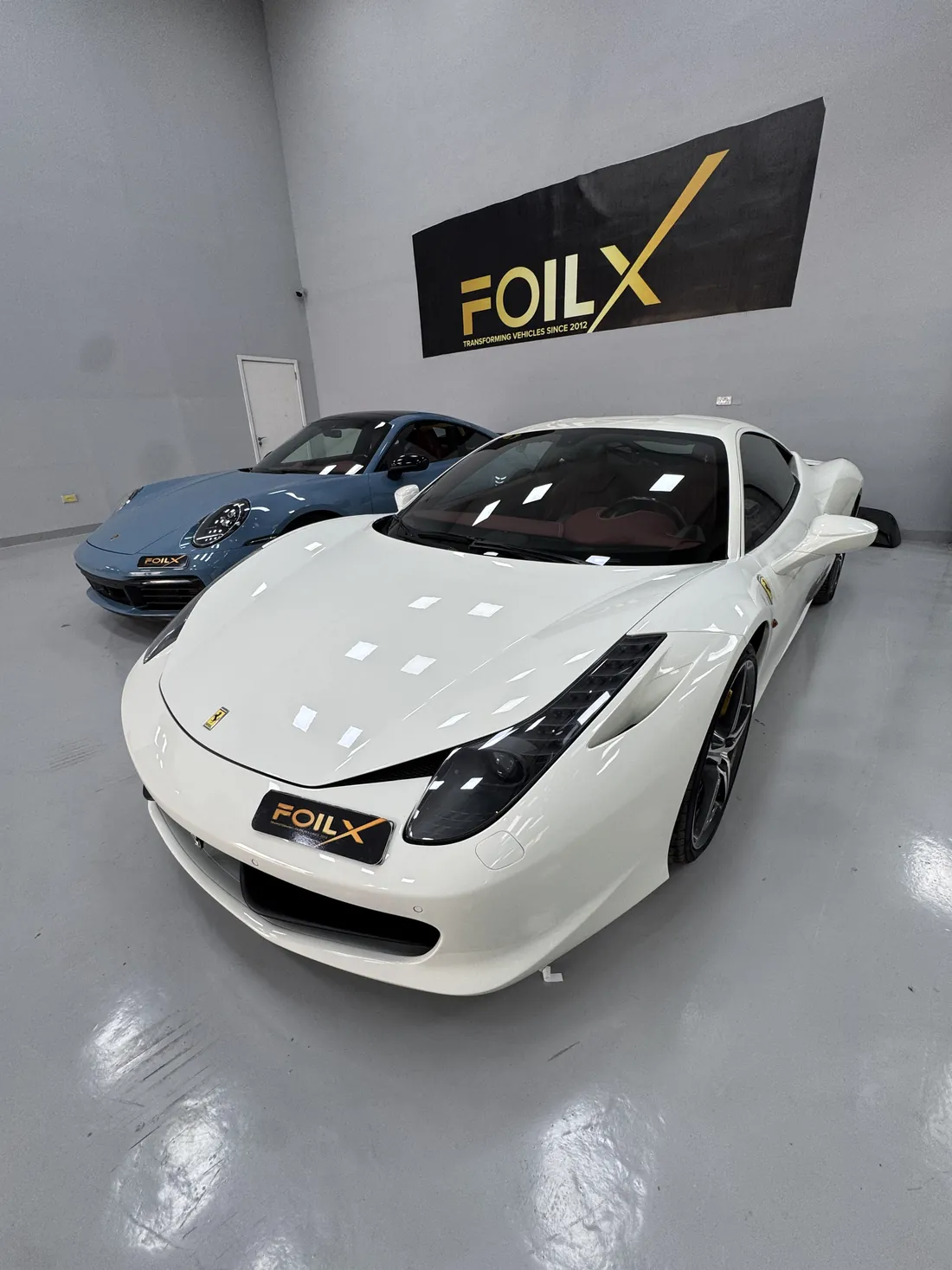 White Ferrari 458 Italia finished at FoilX Dubai